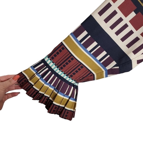 Eloquii Multicolored Pleated Dress Long Sleeve Flare Pleat Cuff Est Size 2X - Picture 3 of 16